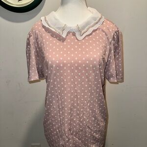 Pink Polka Dot Women's Top with White Collar
